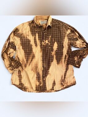 Franklin Flannels Upcycled Bleach Dyed Plaid Flannel Shirt - Size Large
